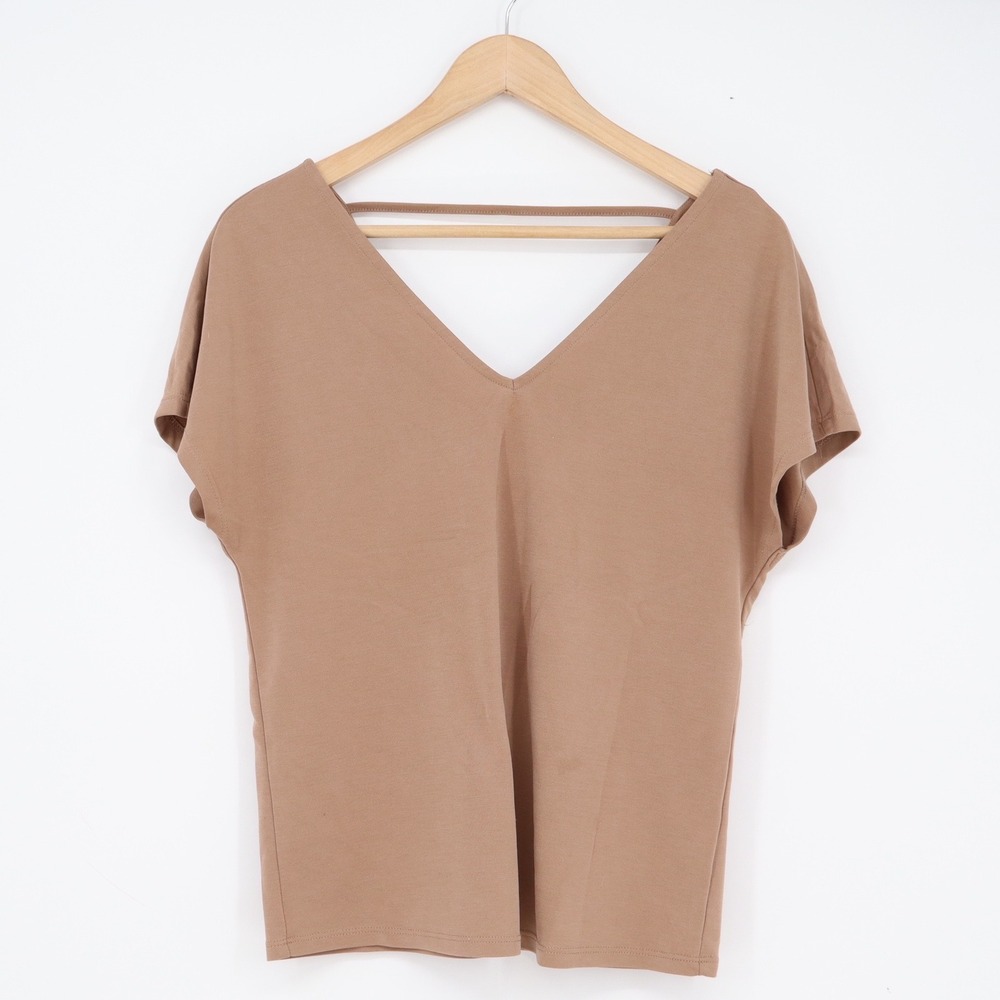 Reserved Eco Aware Tan Brown Modal Blend V-Neck Strappy Back Blouse Size S